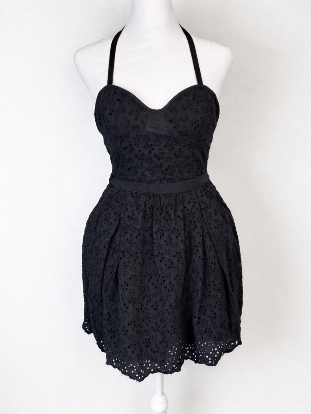 Talula Black Eyelet Mini Dress | Cotton Halter Fit & Flare Summer Dress